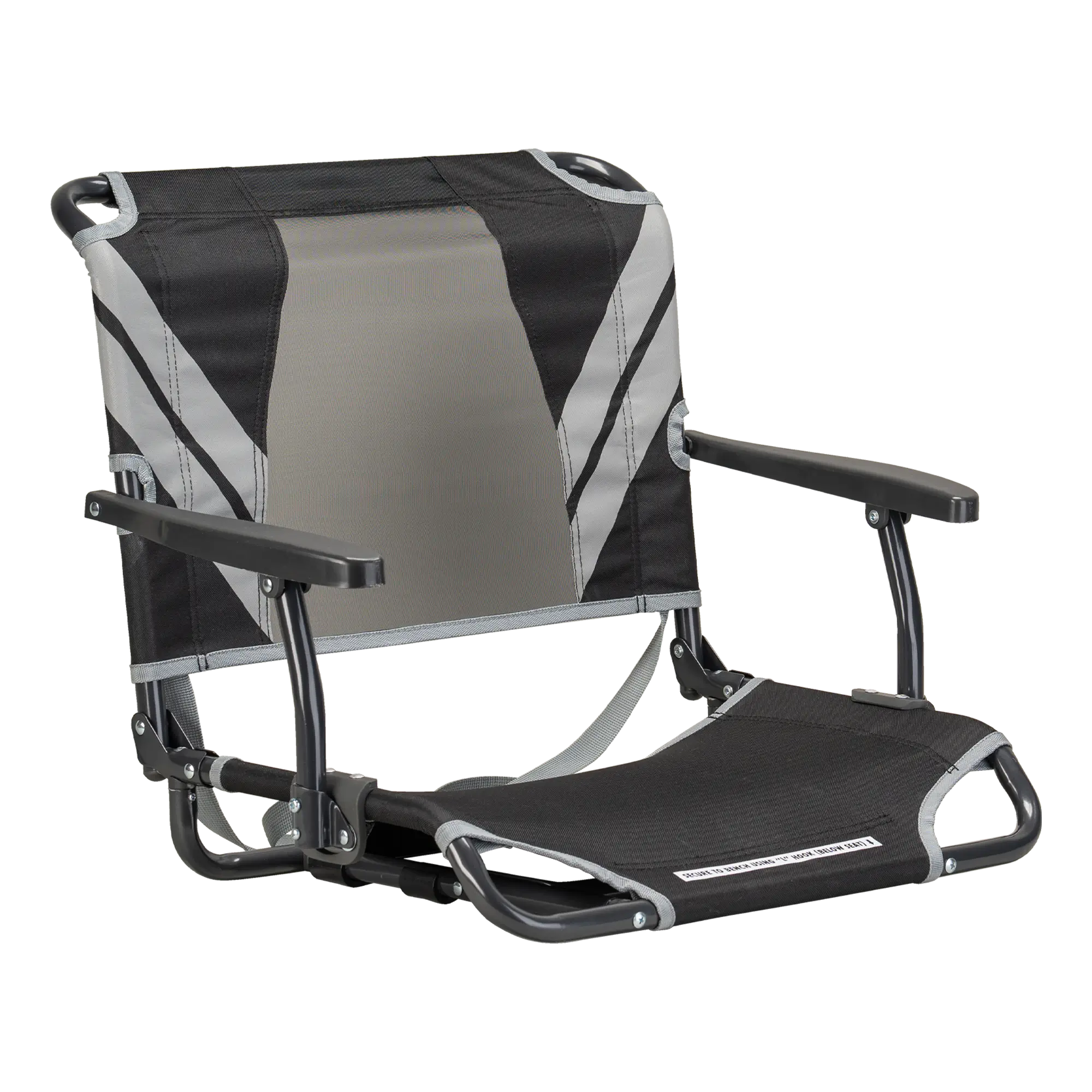 Front angle of the black/gray big comfort stadium chair with armrests.