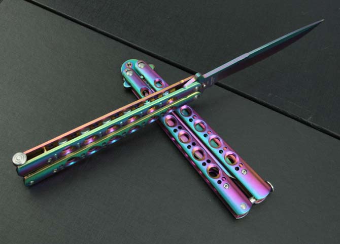Iridescent Titanium Butterfly Folding Knife