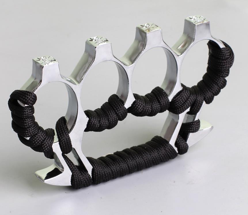 Strong Metal Brass Knuckle Duster With rope Four Finger Tiger Fingers Outdoor Camping Safety-defend Pocket Backpack EDC Tool