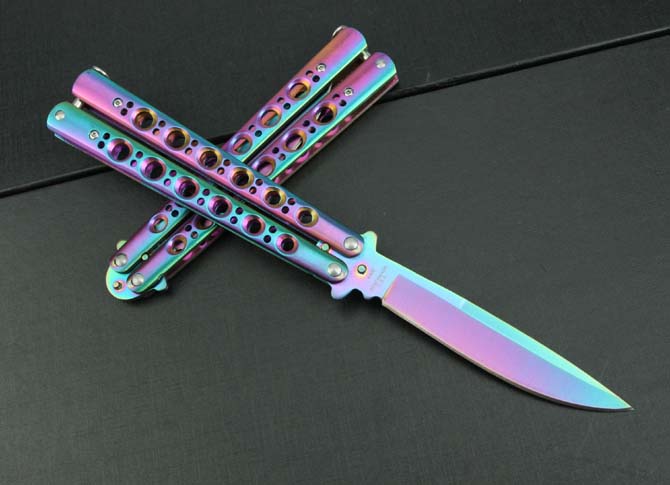 Iridescent Titanium Butterfly Folding Knife