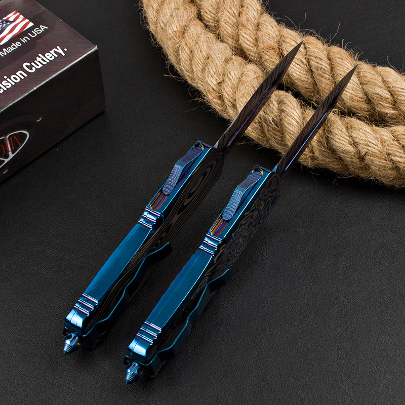 Blue Titanium Gorgosaurus Straight-Out Switchblade