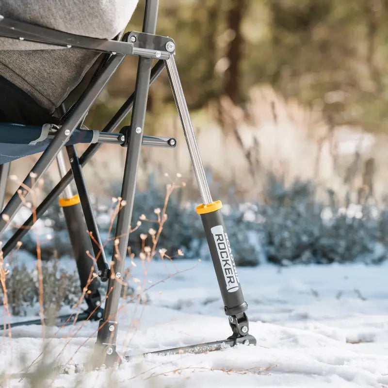 Close-up of the RoadTrip Rocker’s spring-action rocker foot in the snow.