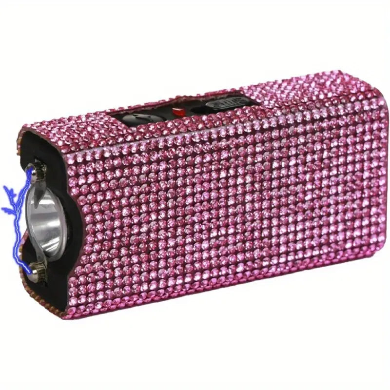 Rechargeable Stun Gun with Rhinestone Grip, Holster and Keyring, Specially Designed for Women's Self-Protection and Personal Safety.