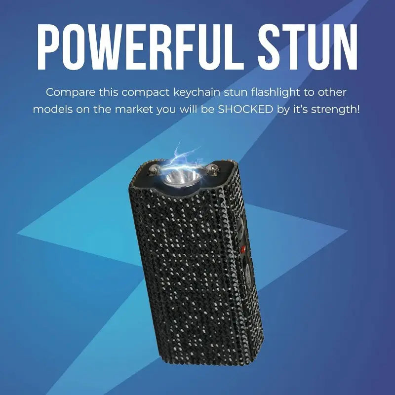 Rechargeable Stun Gun with Rhinestone Grip, Holster and Keyring, Specially Designed for Women's Self-Protection and Personal Safety.