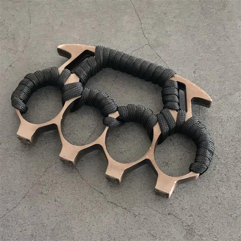 Strong Metal Brass Knuckle Duster With rope Four Finger Tiger Fingers Outdoor Camping Safety-defend Pocket Backpack EDC Tool