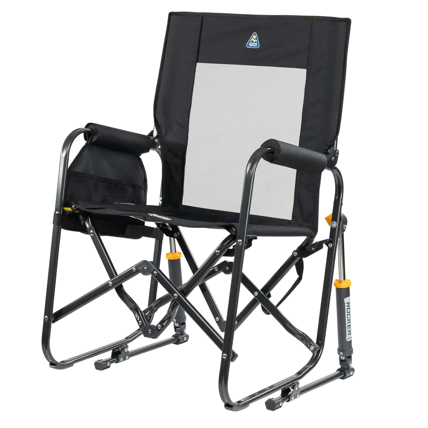 Side angle of black stowaway rocker.