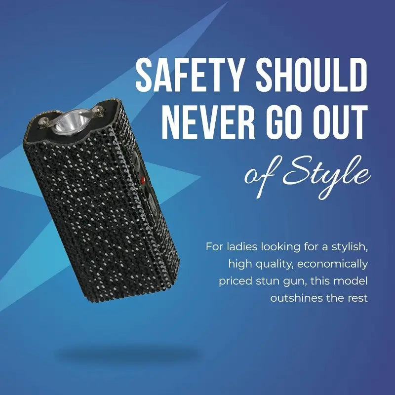 Rechargeable Stun Gun with Rhinestone Grip, Holster and Keyring, Specially Designed for Women's Self-Protection and Personal Safety.