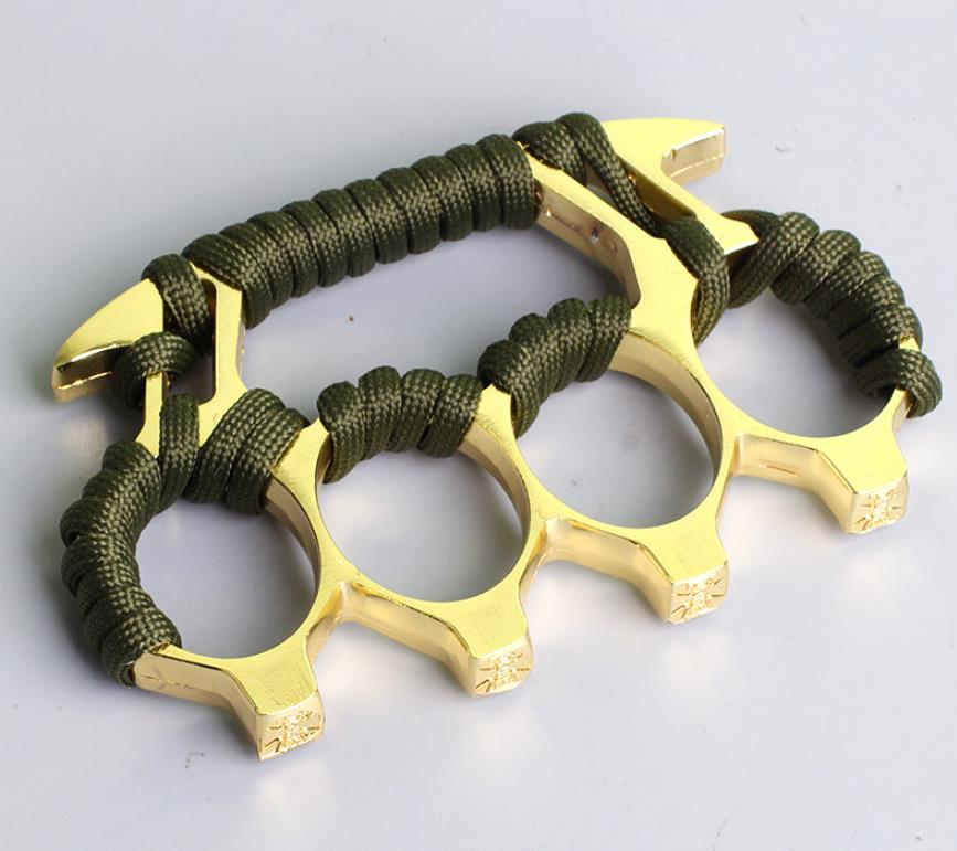 Strong Metal Brass Knuckle Duster With rope Four Finger Tiger Fingers Outdoor Camping Safety-defend Pocket Backpack EDC Tool