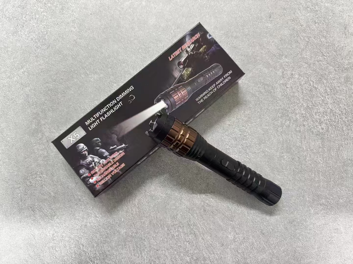 Miniature stun gun X5 high-powered flashlight [celebration] High-powered strobe light, adjustable focus and zoom