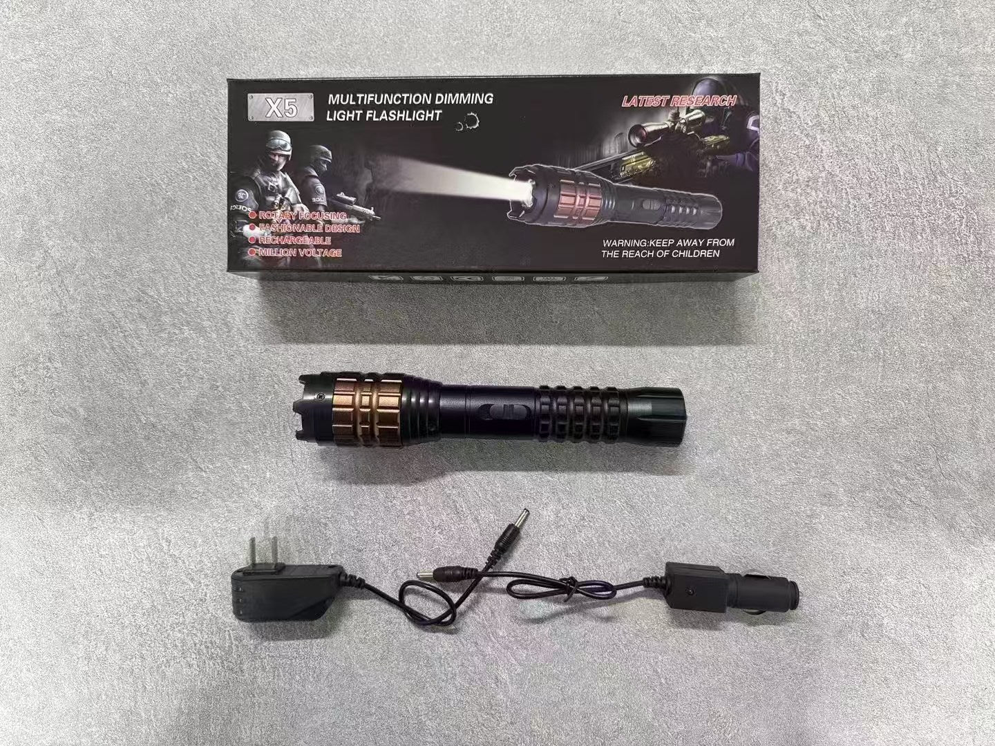 Miniature stun gun X5 high-powered flashlight [celebration] High-powered strobe light, adjustable focus and zoom