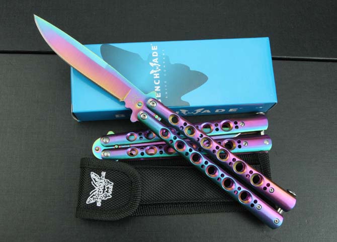 Iridescent Titanium Butterfly Folding Knife