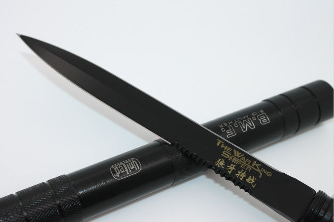BMF Wolf's Tooth Special Operations Black Edition Double-Edged Serrated Baton Knife 说明：