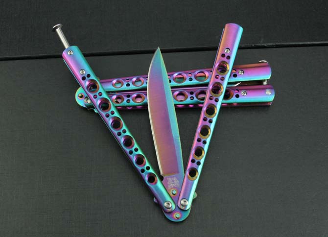 Iridescent Titanium Butterfly Folding Knife