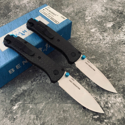 Ball-bearing folding knife with carbon fiber handle and S90V steel blade—a high-hardness, portable, multi-functional tool for camping and outdoor use.