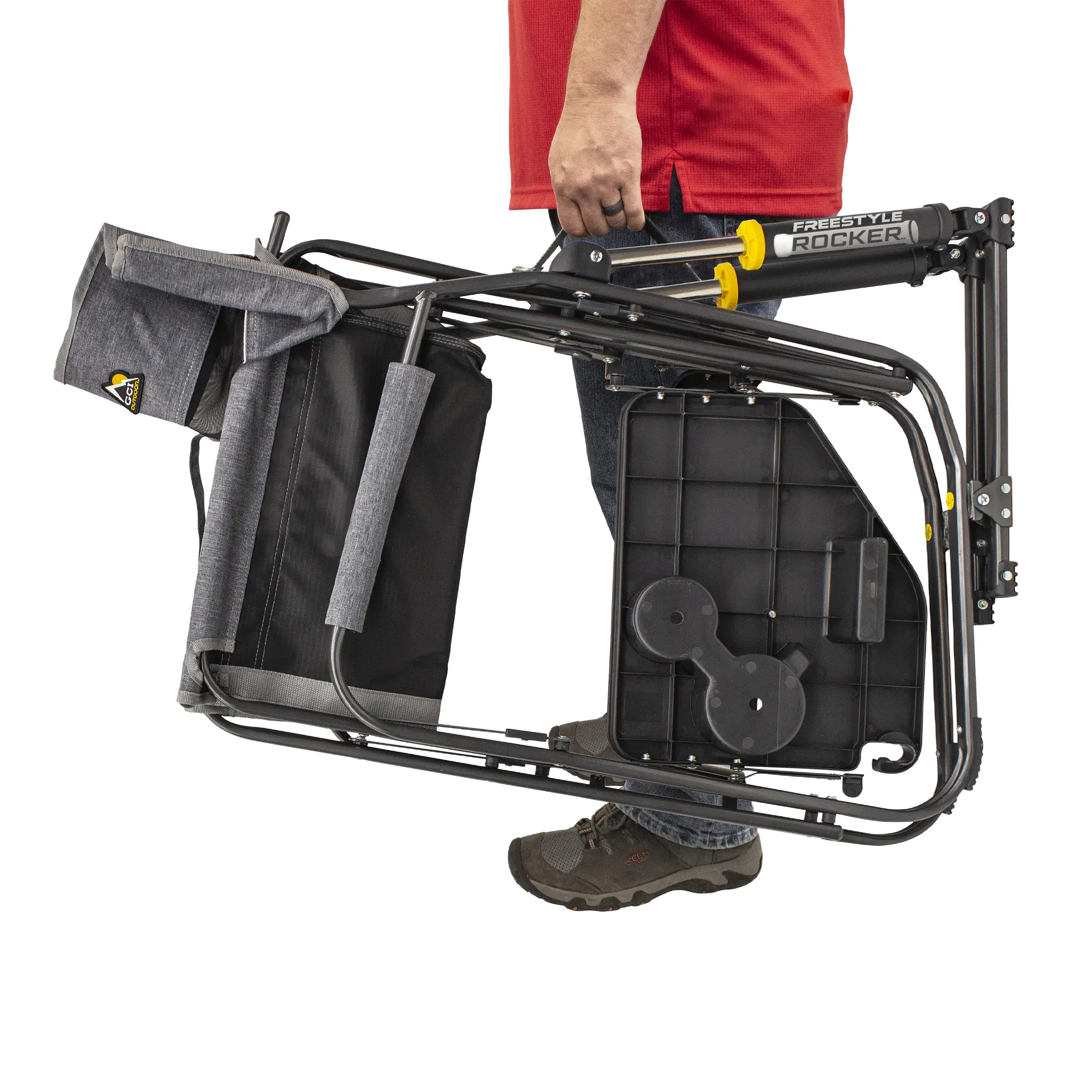 Freestyle Rocker with Side Table, Heathered Pewter, Carry Handle Folded