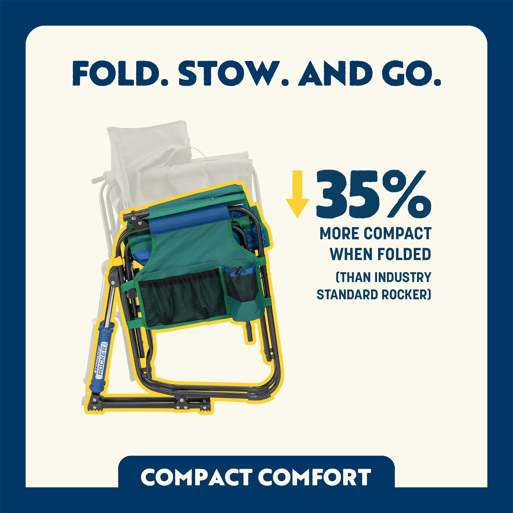 Compact comfort feature showing the compact ability of the pickleball stowaway rocker. 