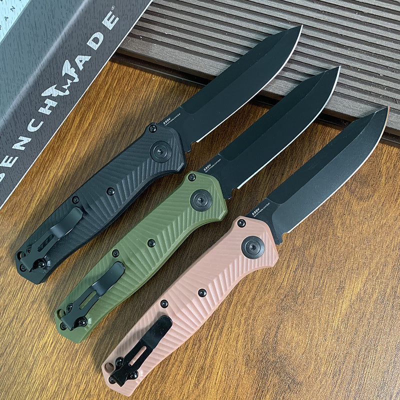 Benchmade 8551BK Outdoor Folding Knife with Fiberglass Handle – High-Hardness S35V Steel, Titanium-Coated Blade; Suitable for Wilderness Survival, Fishing, and General Utility.