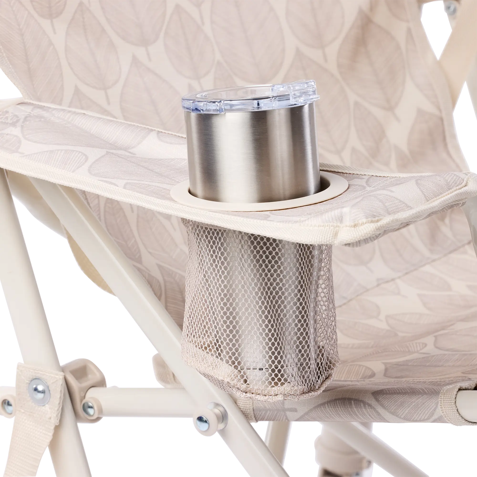 Kickback Rocker, Soft Neutral Leaf, Cup Holder Detail