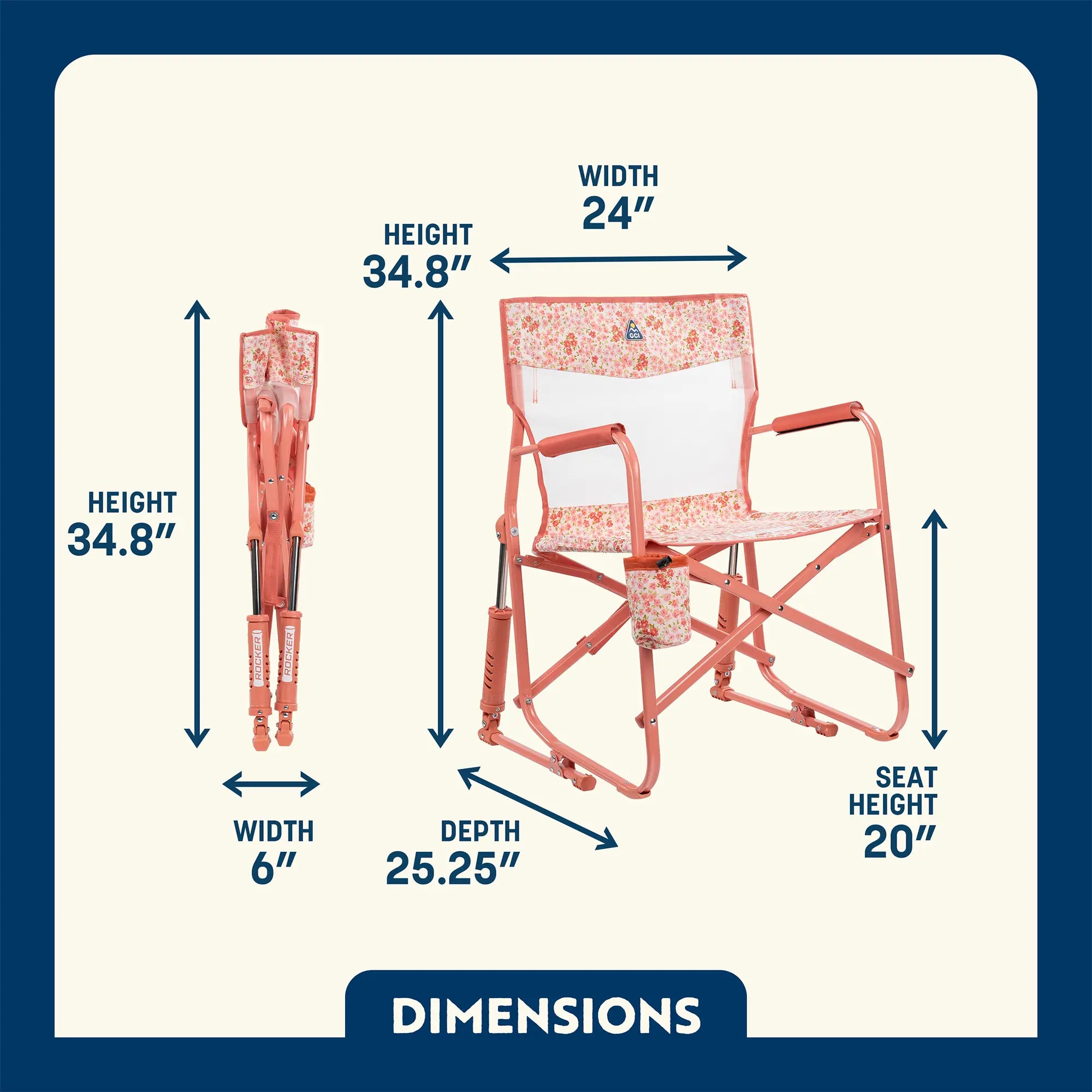 Dimensions of the pink sundress freestyle rocker elite. 