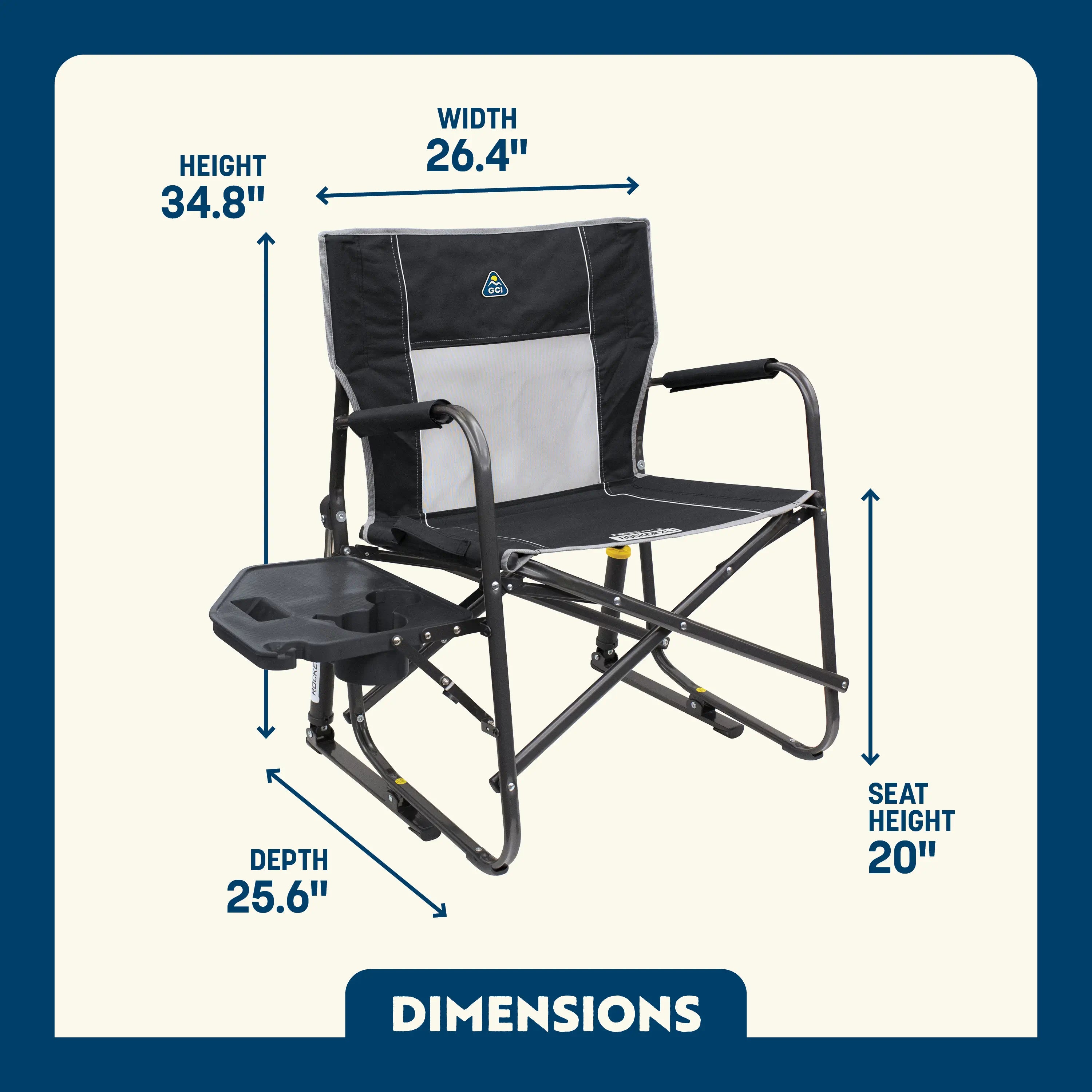 Freestyle Rocker with Side Table dimensions overview. 