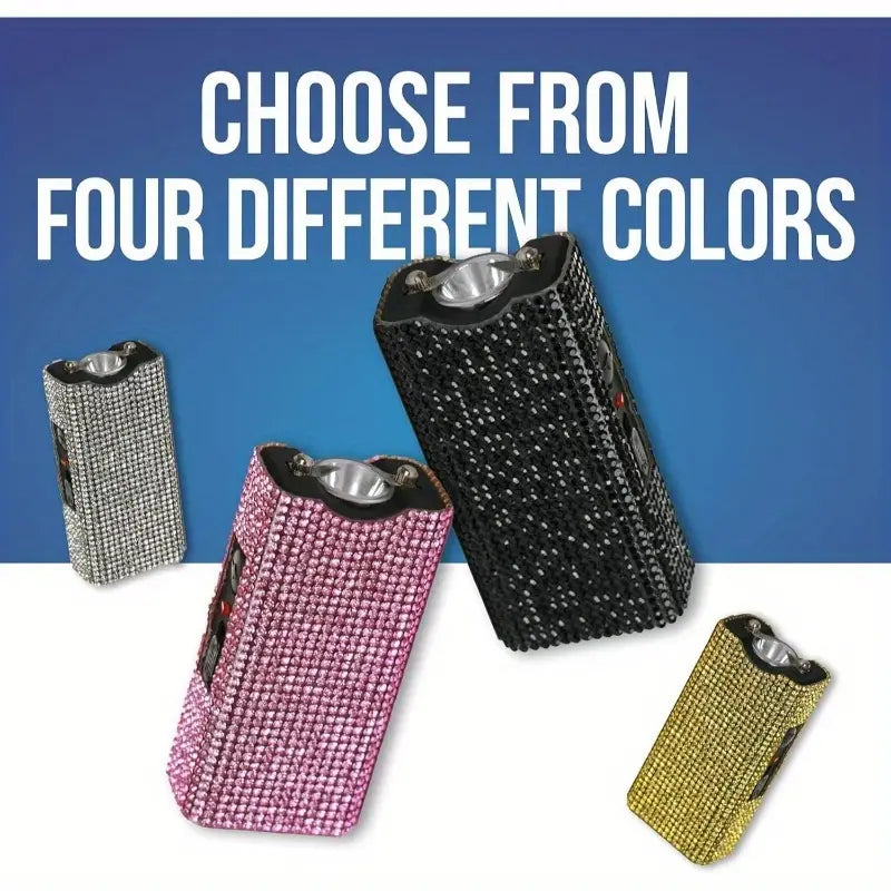Rechargeable Stun Gun with Rhinestone Grip, Holster and Keyring, Specially Designed for Women's Self-Protection and Personal Safety.