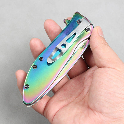 DA76 Folding Knife – Iridescent Shell-Inlay Butterfly Style; Sharp Stainless Steel Blade; Suitable for Camping, Outdoors, and Display.