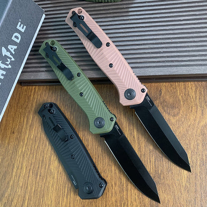 Benchmade 8551BK Outdoor Folding Knife with Fiberglass Handle – High-Hardness S35V Steel, Titanium-Coated Blade; Suitable for Wilderness Survival, Fishing, and General Utility.