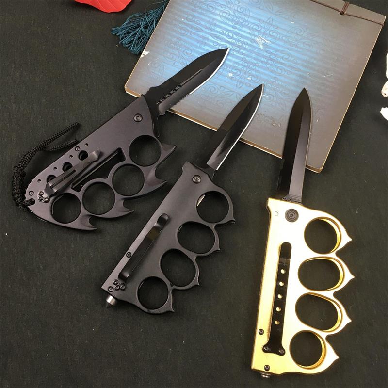 Knuckle Duster Folding Knife Outdoor  Self-defense Pocket Knives Window Breaking Tool