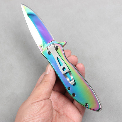 DA76 Folding Knife – Iridescent Shell-Inlay Butterfly Style; Sharp Stainless Steel Blade; Suitable for Camping, Outdoors, and Display.