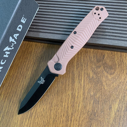 Benchmade 8551BK Outdoor Folding Knife with Fiberglass Handle – High-Hardness S35V Steel, Titanium-Coated Blade; Suitable for Wilderness Survival, Fishing, and General Utility.