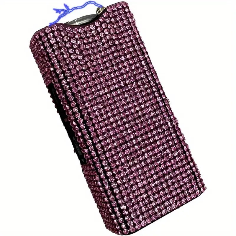 Rechargeable Stun Gun with Rhinestone Grip, Holster and Keyring, Specially Designed for Women's Self-Protection and Personal Safety.