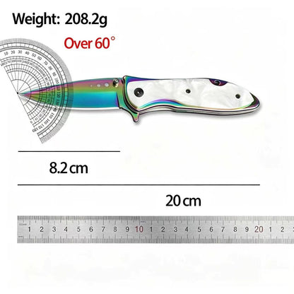 DA76 Folding Knife – Iridescent Shell-Inlay Butterfly Style; Sharp Stainless Steel Blade; Suitable for Camping, Outdoors, and Display.