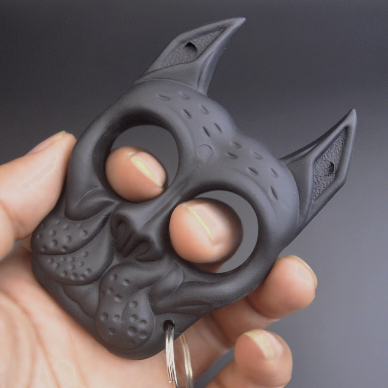 Creative Hard Knuckle Duster Two Finger Dog Fist Fob Keychain Bulldog Women's Defense Backpack Pendant Decoration