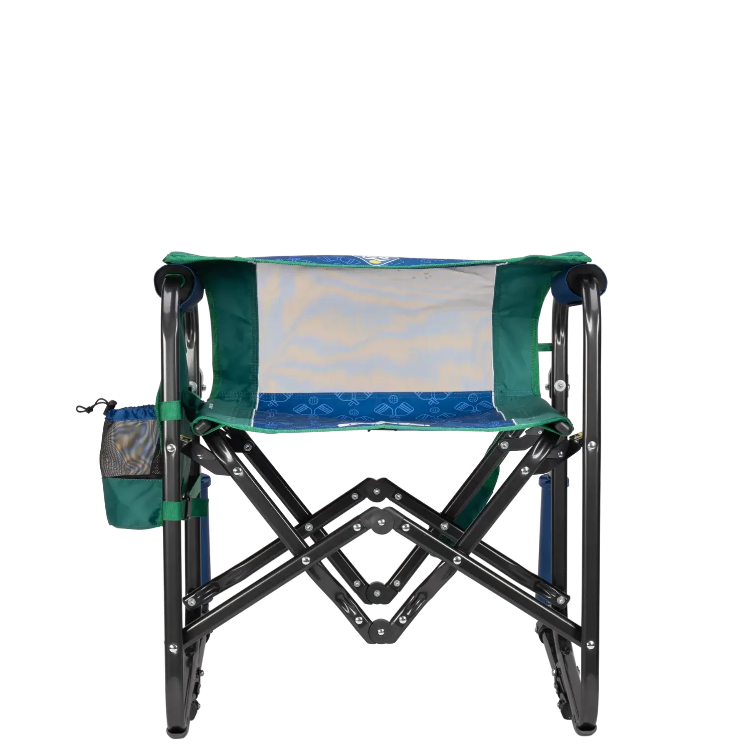 Folded backrest of pickleball stowaway rocker. 