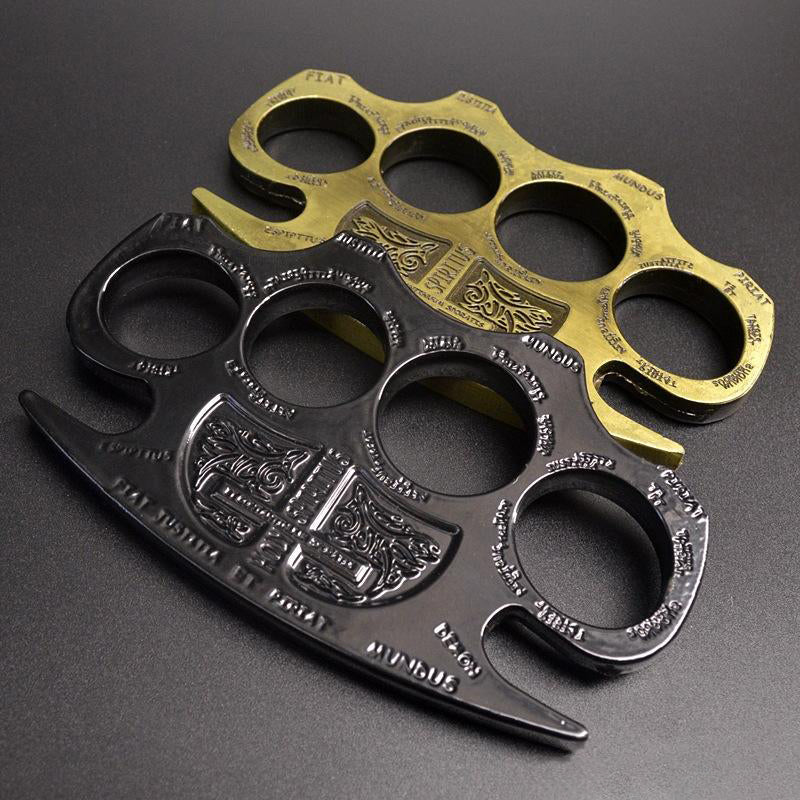 Thickened and widened metal brass knuckles duster four-finger buckle fist outdoor fist buckle fitness boxing portable defense hand buckle fight protective gear